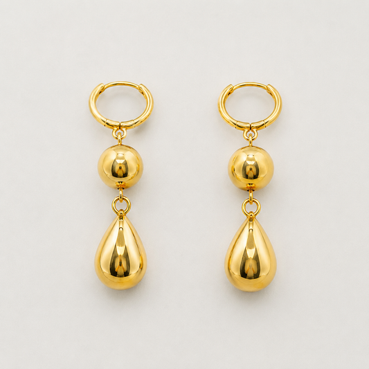 Gold Plated Teardrop And Globe Huggie Earrings