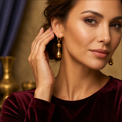 Gold Plated Teardrop And Globe Huggie Earrings