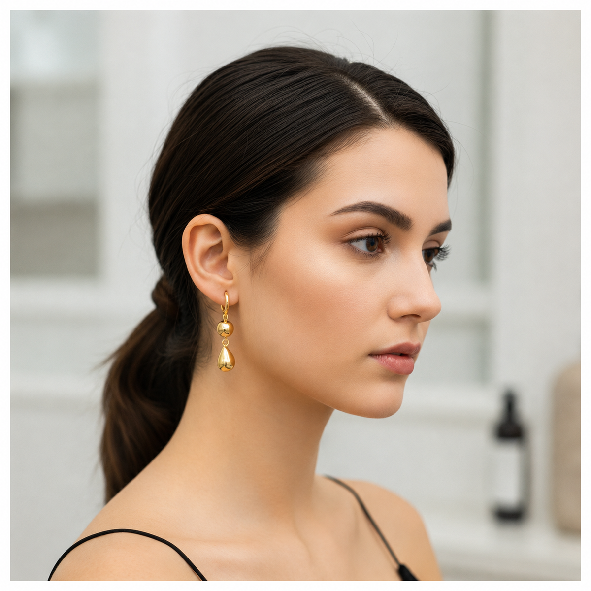Gold Plated Teardrop And Globe Huggie Earrings