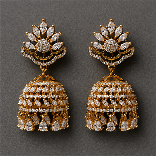 Gold Plated Cz Jhumka | Traditional Indian Bell Drop Bridal Statement Jewelry