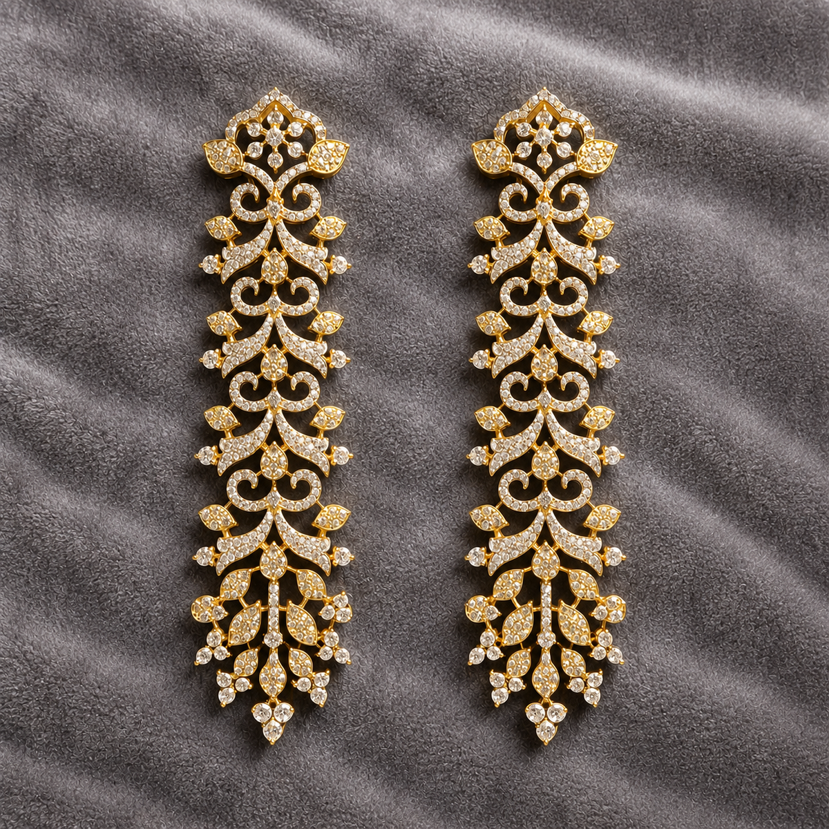 Gold Plated American Diamond Chandelier Long Drop Bridal Earrings