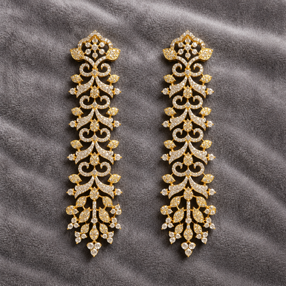 Gold Plated American Diamond Chandelier Long Drop Bridal Earrings