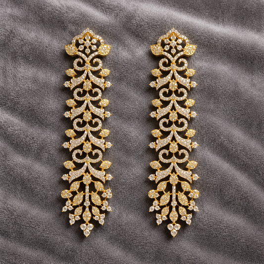Gold Plated American Diamond Chandelier Long Drop Bridal Earrings