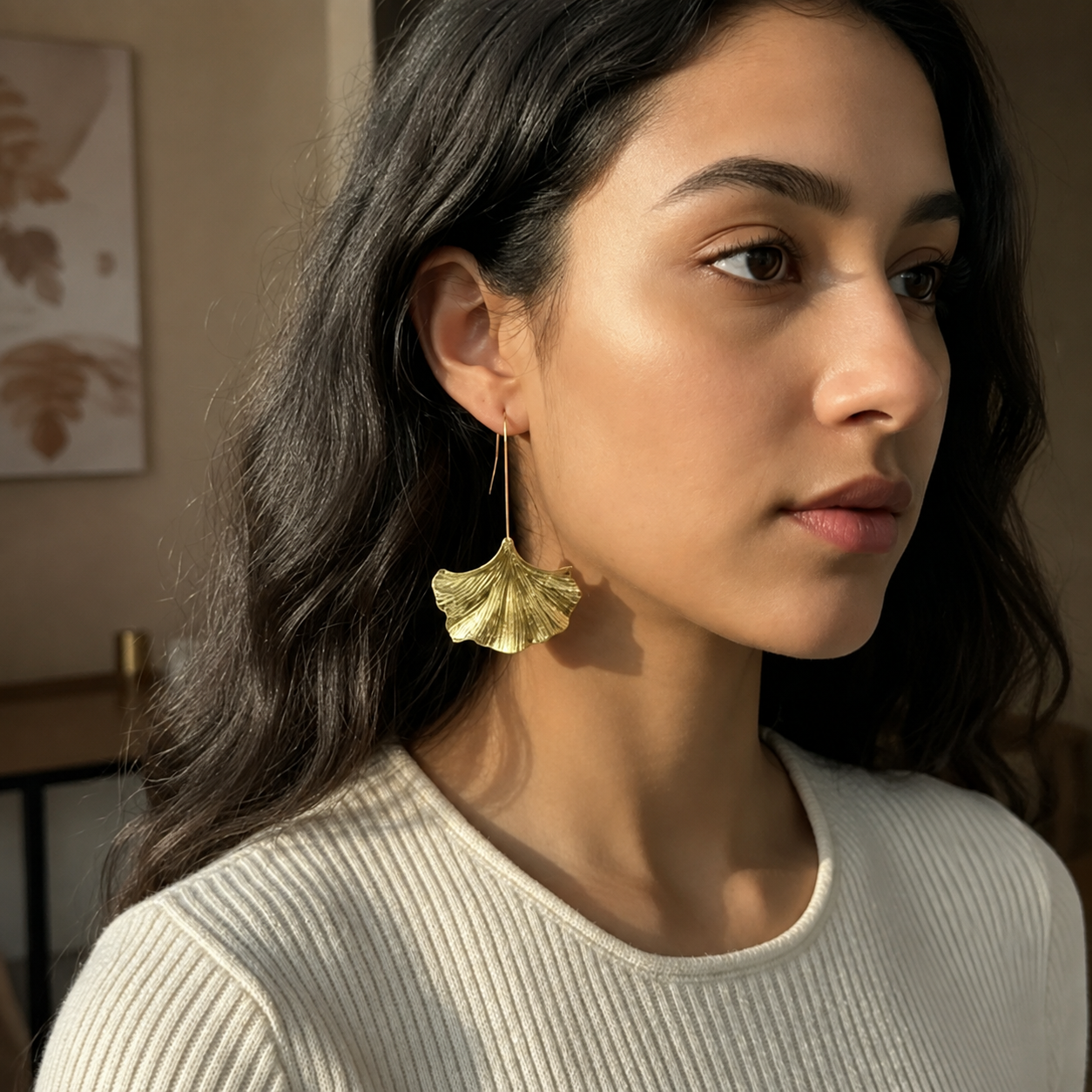 Textured Gold Ginkgo Leaf Earrings | Large Statement Drops