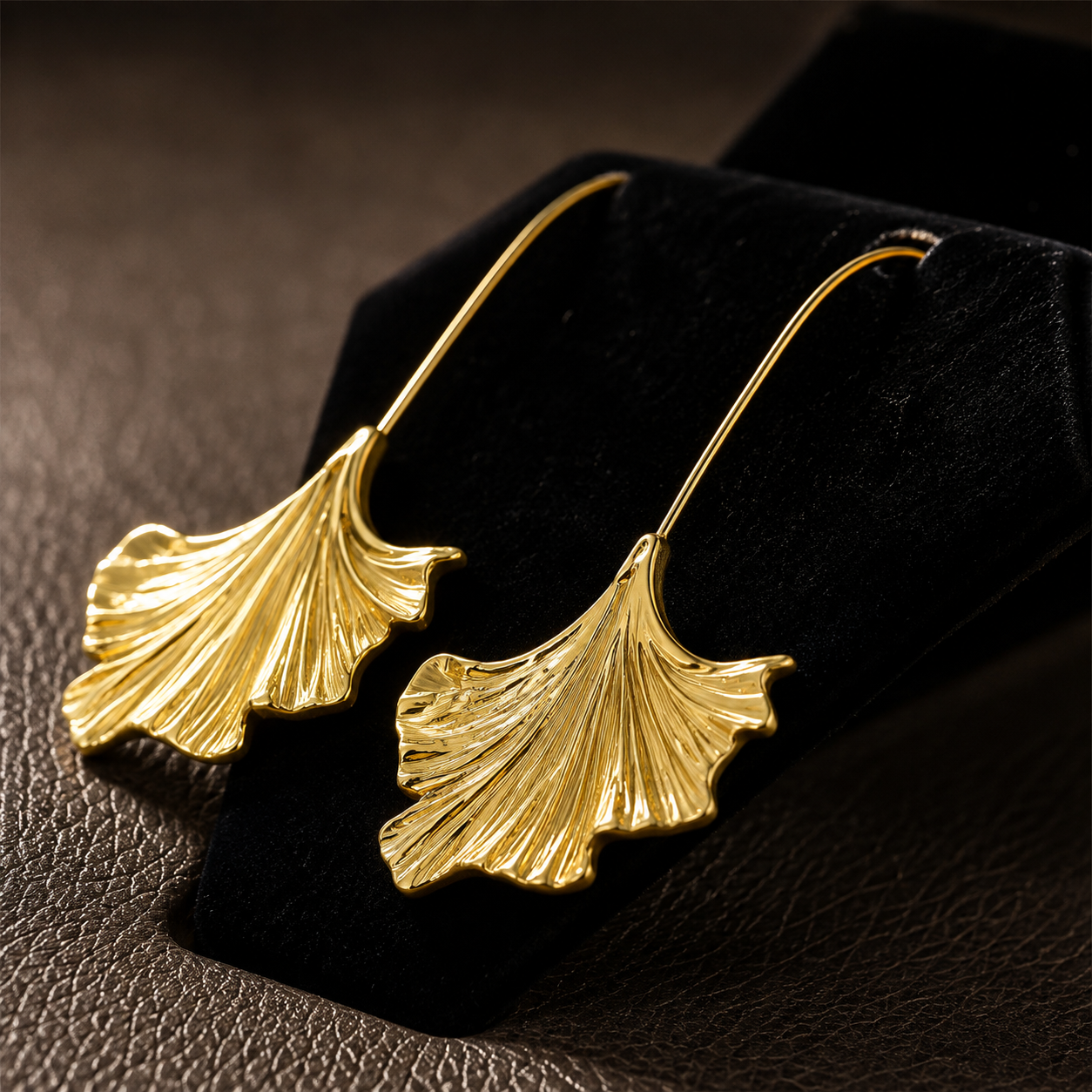Textured Gold Ginkgo Leaf Earrings | Large Statement Drops