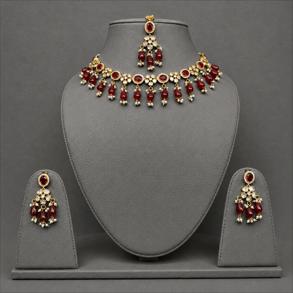 Royal Ruby Kundan Polki Choker Earring And Maang Tikka Set