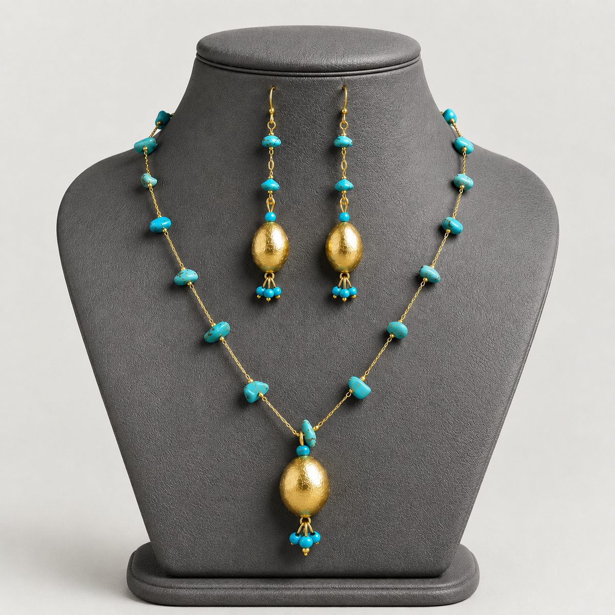 Bohemian Turquoise blue Gemstone Pendant Set suitable for all occasions,traditional and western wear