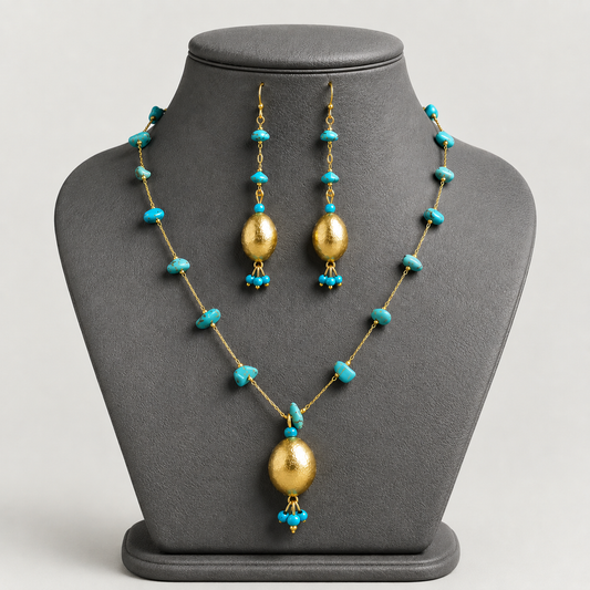 Bohemian Turquoise blue Gemstone Pendant Set suitable for all occasions,traditional and western wear