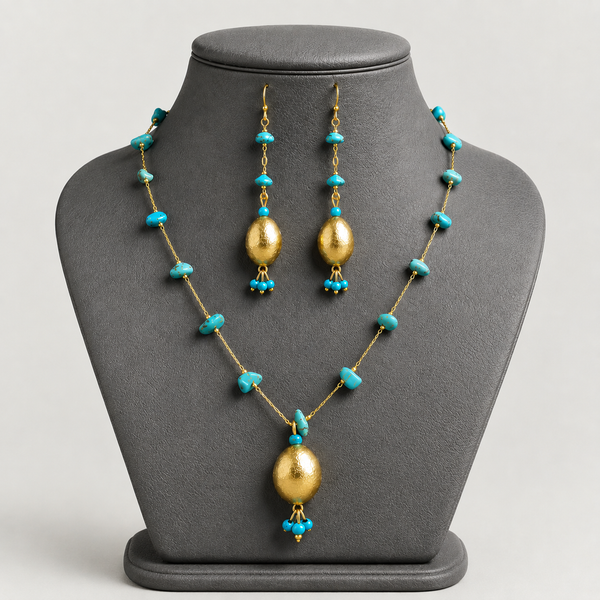 Bohemian Turquoise blue Gemstone Pendant Set suitable for all occasions,traditional and western wear