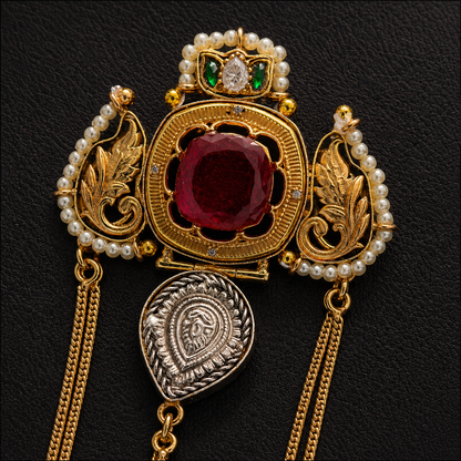 Premium Kashmiri style Dual tone, Anti tarnish, Long chain jhumkis with Ruby Stone