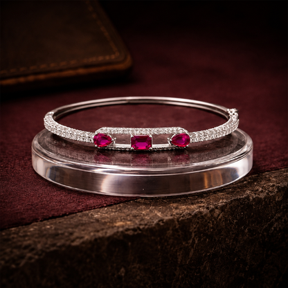 Ruby Red AD Diamond Bracelet in White Gold Finish