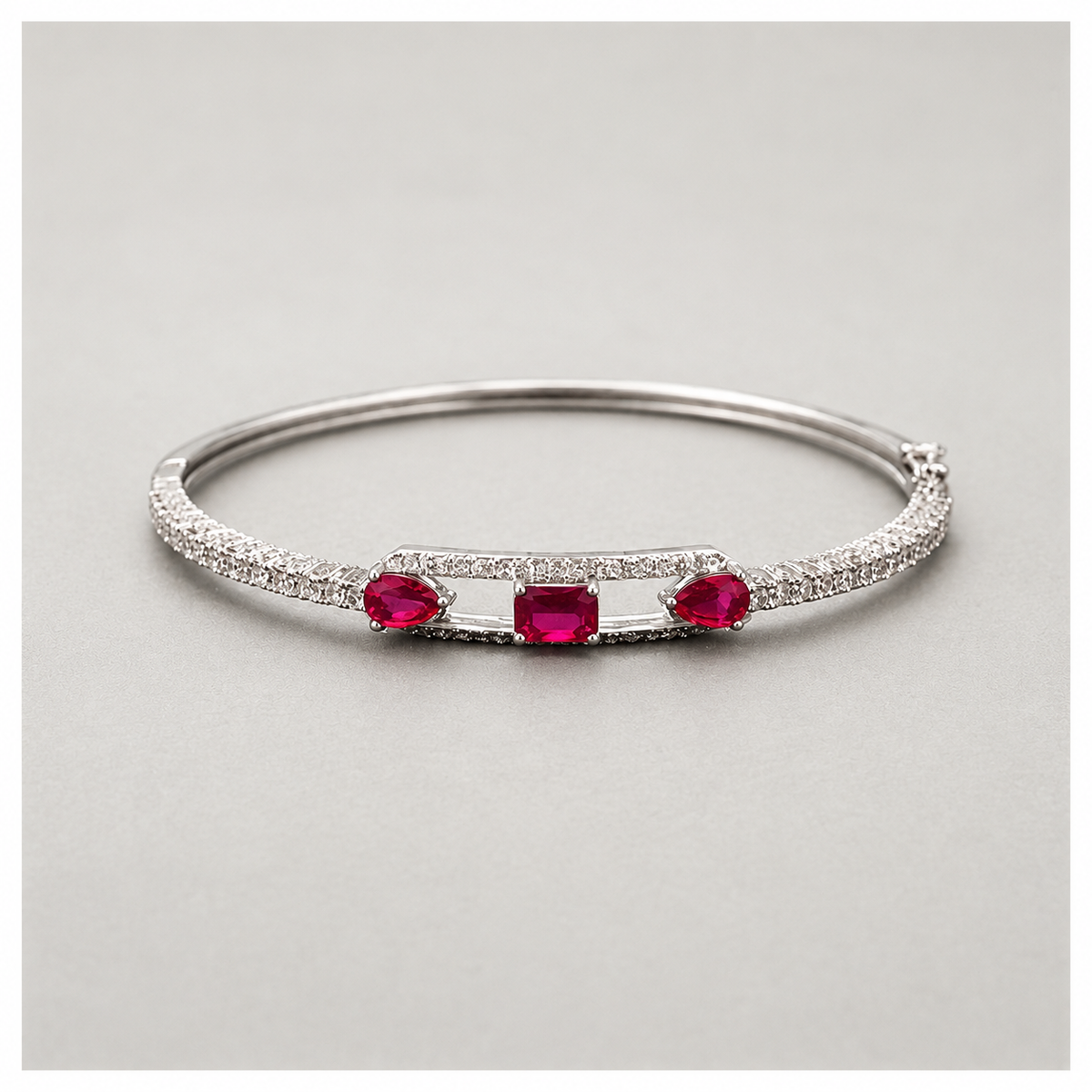 Ruby Red AD Diamond Bracelet in White Gold Finish
