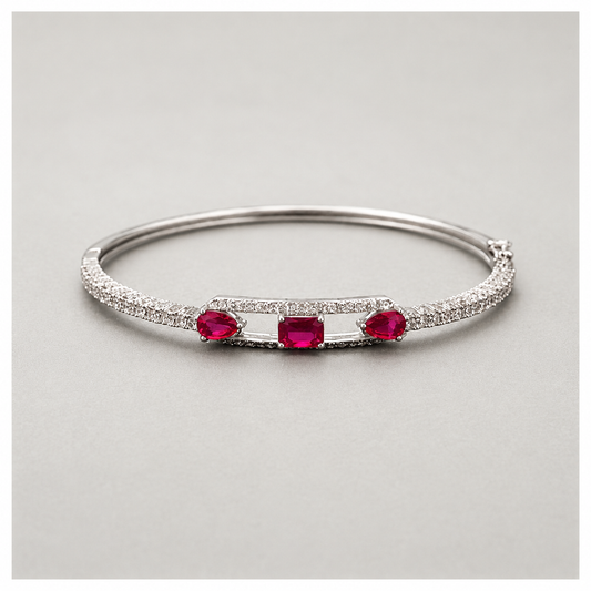 White Gold Finish With Ruby Red Cz Diamond Bracelet