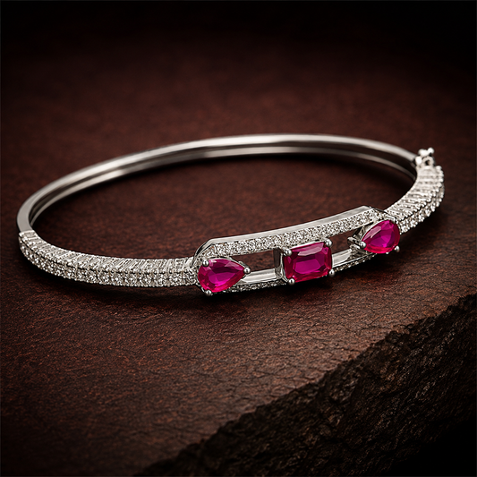 White Gold Finish With Ruby Red Cz Diamond Bracelet