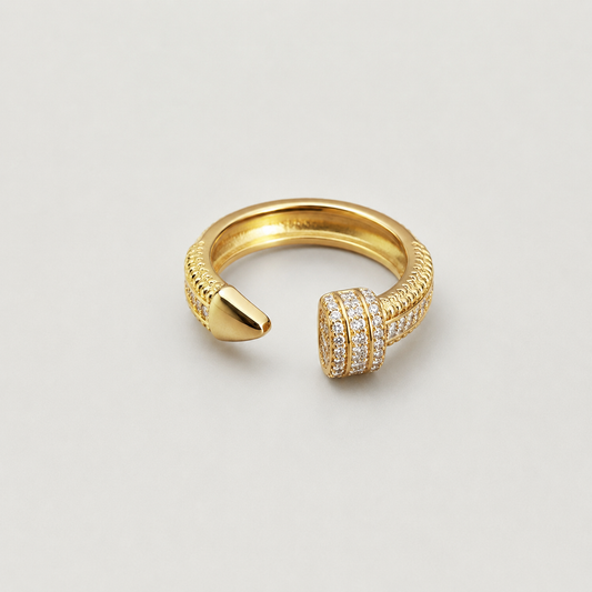 18K Gold Plated Baguette Diamond Bypass Ring | Adjustable Open Wrap Luxury Statement Ring For Women