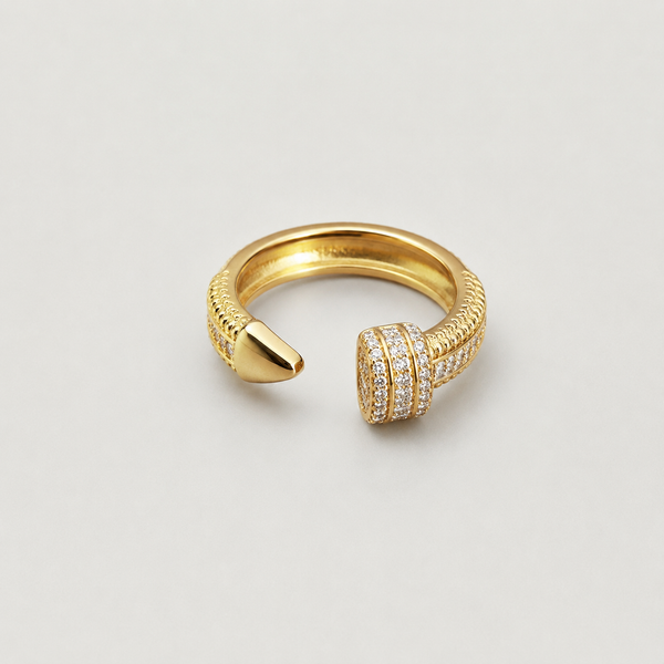 18K Gold Plated Baguette Diamond Bypass Ring | Adjustable Open Wrap Luxury Statement Ring For Women