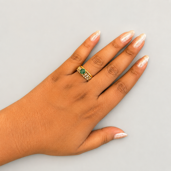Luxurious Emerald green & AD Gold Plated adjustable Ring for Women