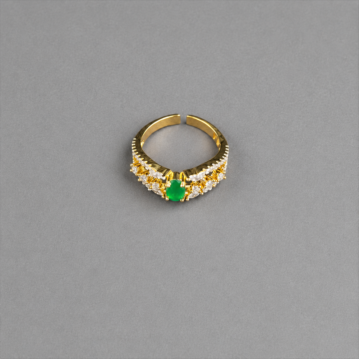 Luxurious Emerald green & AD Gold Plated adjustable Ring for Women