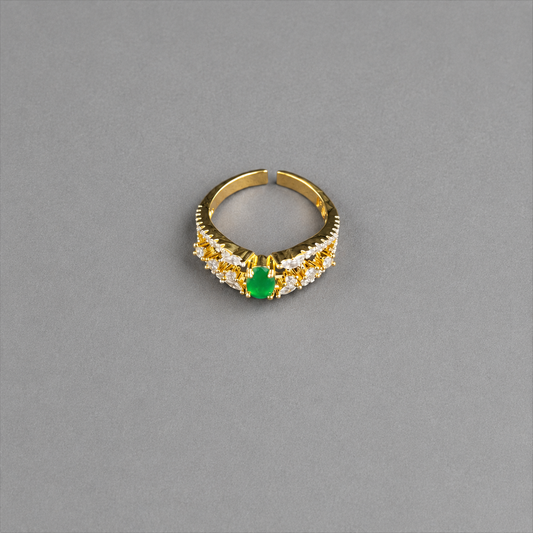 Luxurious Emerald green & AD Gold Plated adjustable Ring for Women