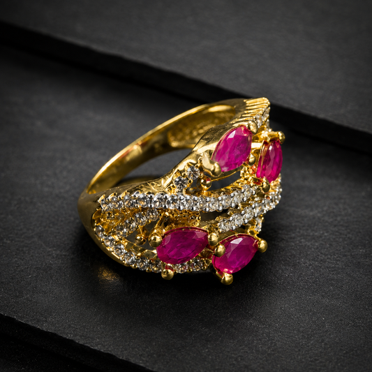 Ruby Pink Pear Cut CZ Multi-Band Statement Ring for Women | Gold Plated Criss-Cross Cocktail Ring | Adjustable Luxury Fashion Jewelry