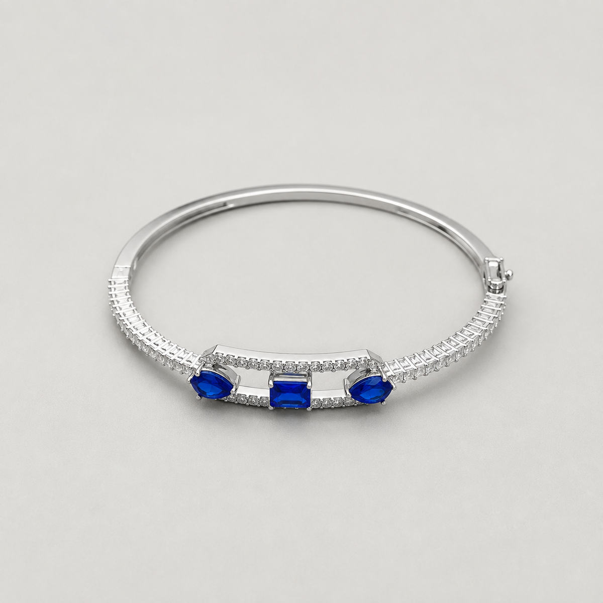 Blue Sapphire CZ Bracelet | White Gold Finish