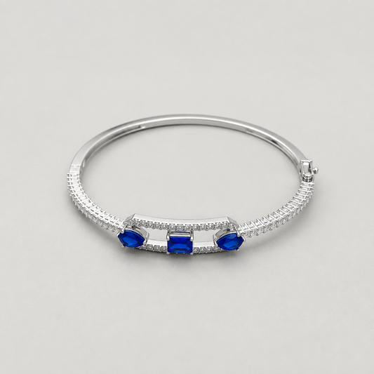 Blue Sapphire Cz Bracelet | White Gold Finish