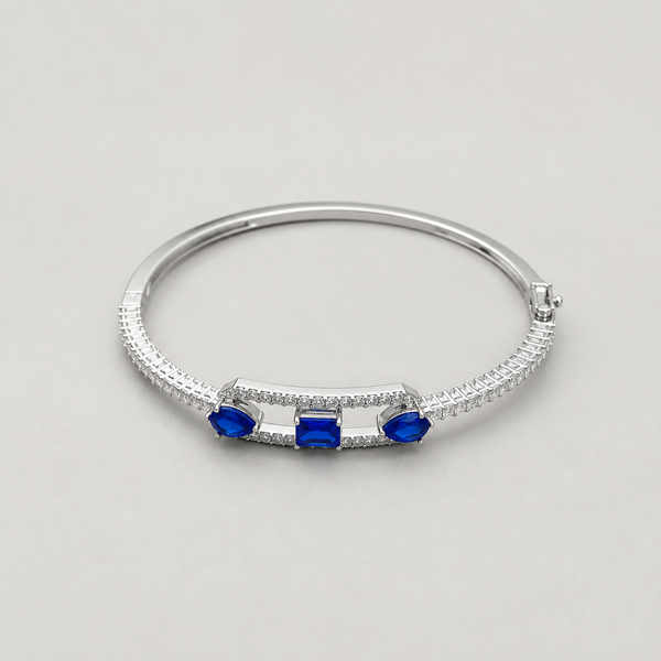 Blue Sapphire Cz Bracelet | White Gold Finish