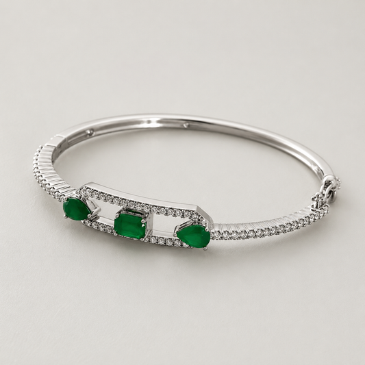 Emerald Green Cz Diamond Bracelet | Platinum finish