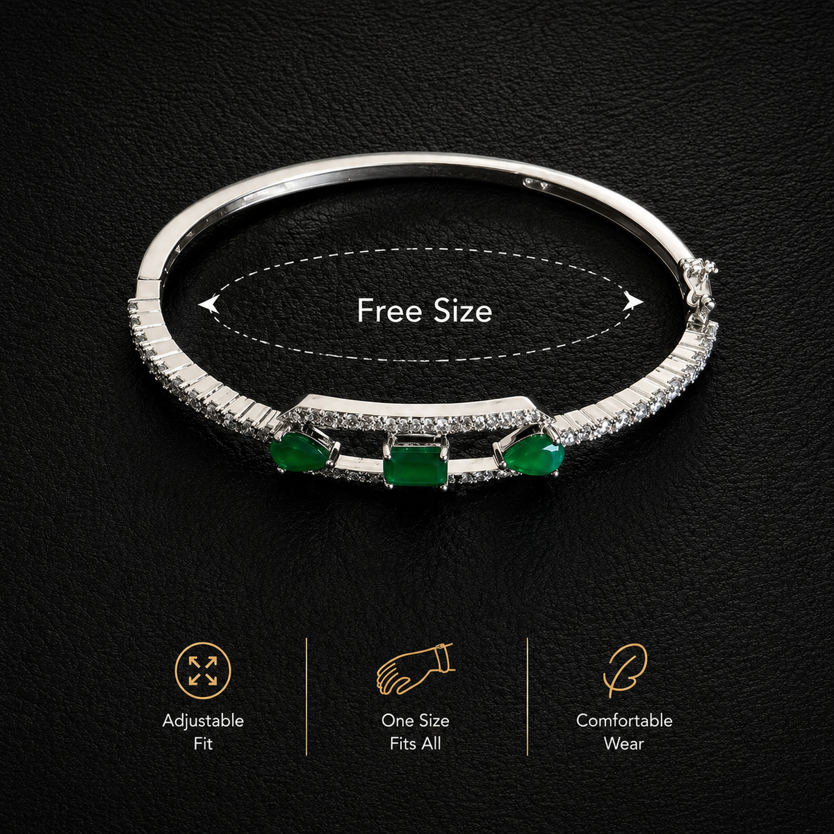 Luxurious Platinum Finish Emerald & American Diamond Bracelet
