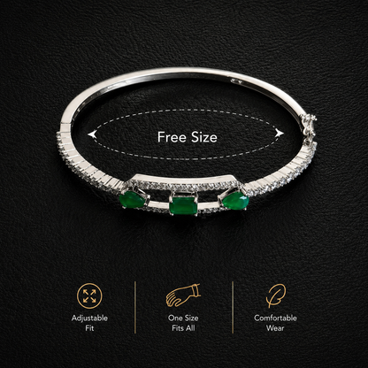 Luxurious Platinum Finish Emerald & American Diamond Bracelet