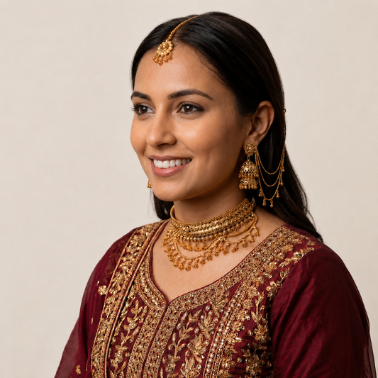Heavy Traditional Gold Choker Necklace | Ethnic Bridal Jewelry Set for Women