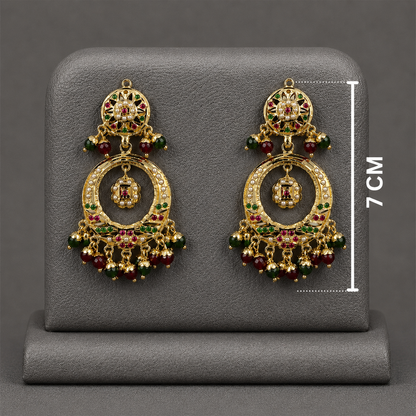 Traditional Jadau Necklace Set with Red & Green Stones and Pearls