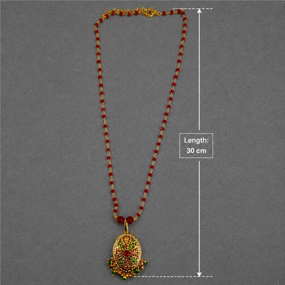 Traditional Jadau Pendant and Earring Set with Red Crystal Chain. Suitable for all occasions Wedding to daily wear