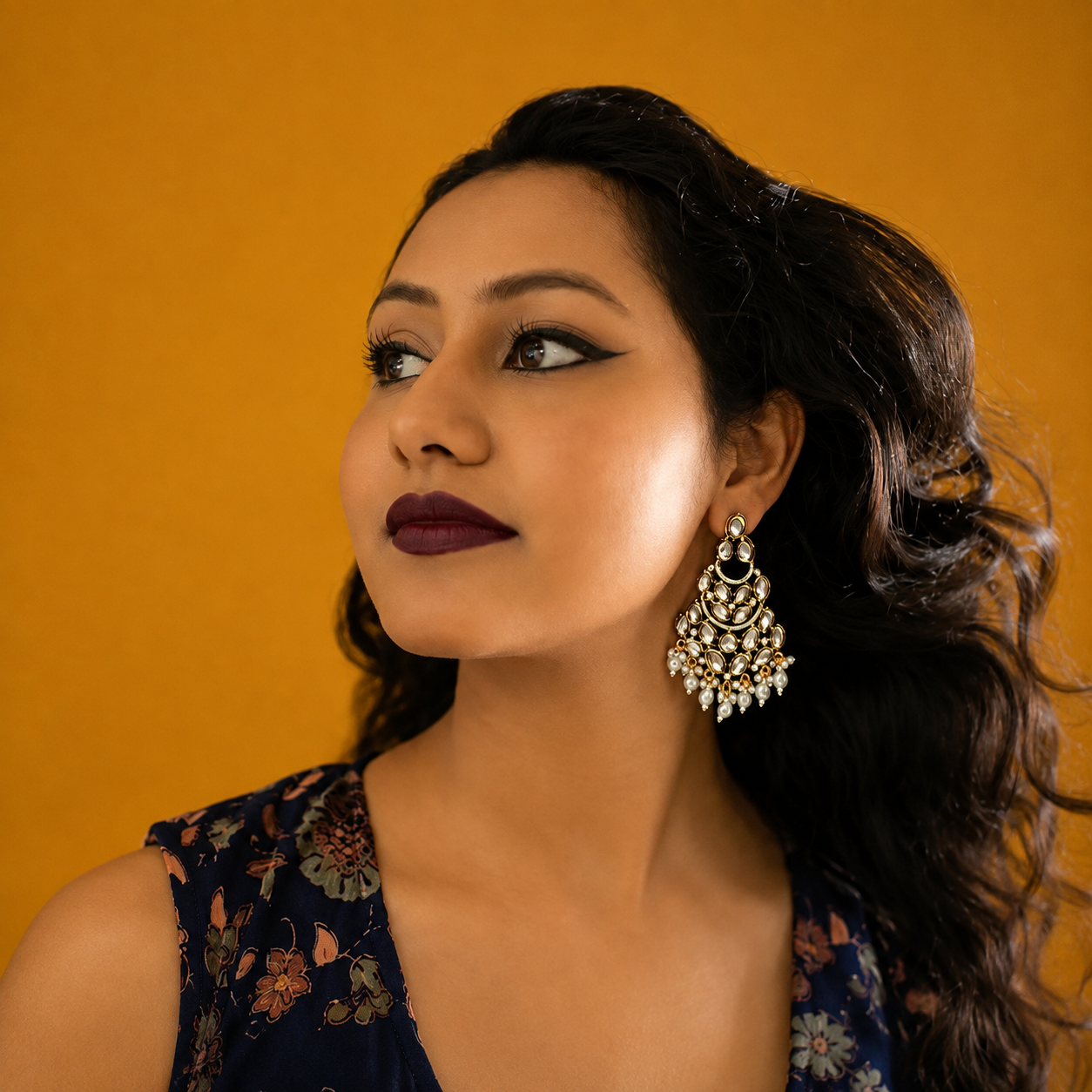 Luxury Multi-Layer Gold Plated Kundan Chandbali with Pearl Drops