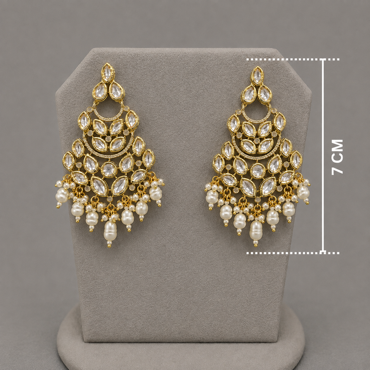 Luxury Multi-Layer Gold Plated Kundan Chandbali with Pearl Drops