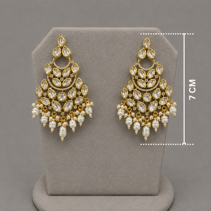Luxury Multi-Layer Gold Plated Kundan Chandbali with Pearl Drops
