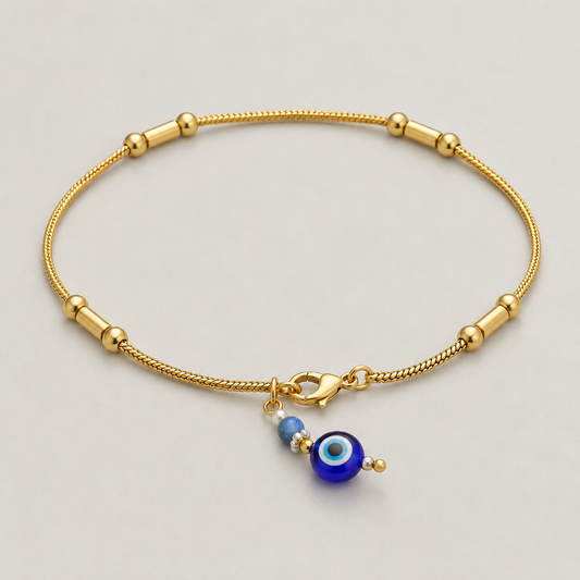 Minimal 14K Gold Plated Evil Eye Anklet | Protective Charm