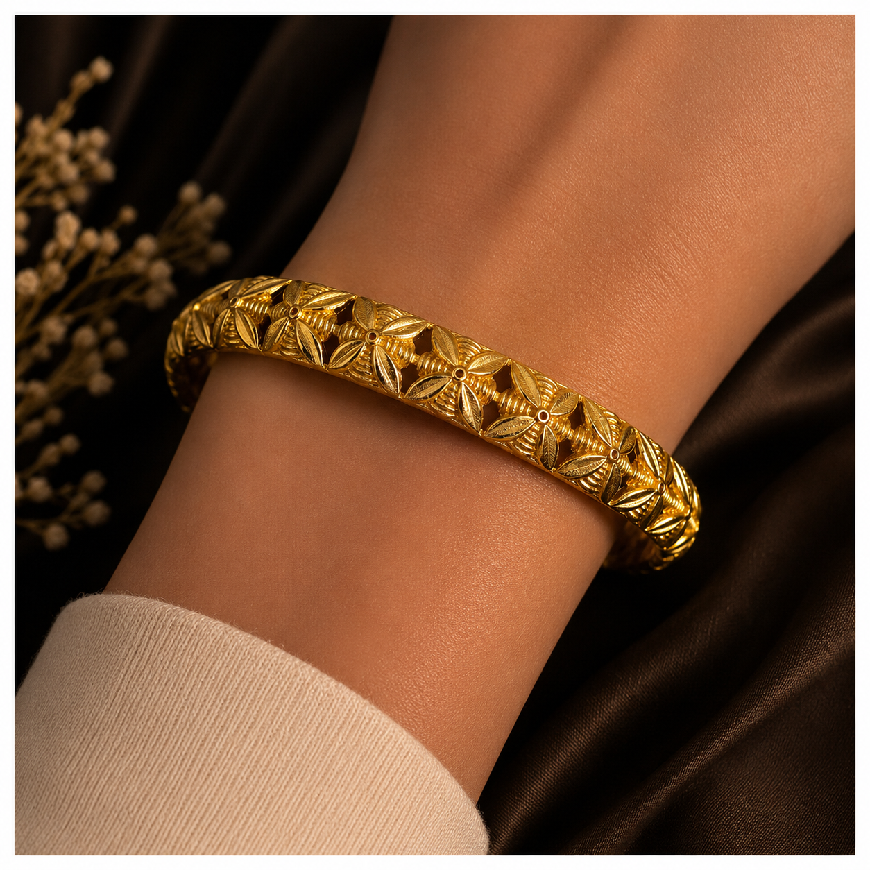 Gold Plated Textured Bangle Set with Red Meenakari - Set of 2