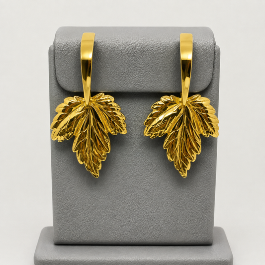 Gold Ginkgo Leaf Drop Earrings | Textured Botanical Statement