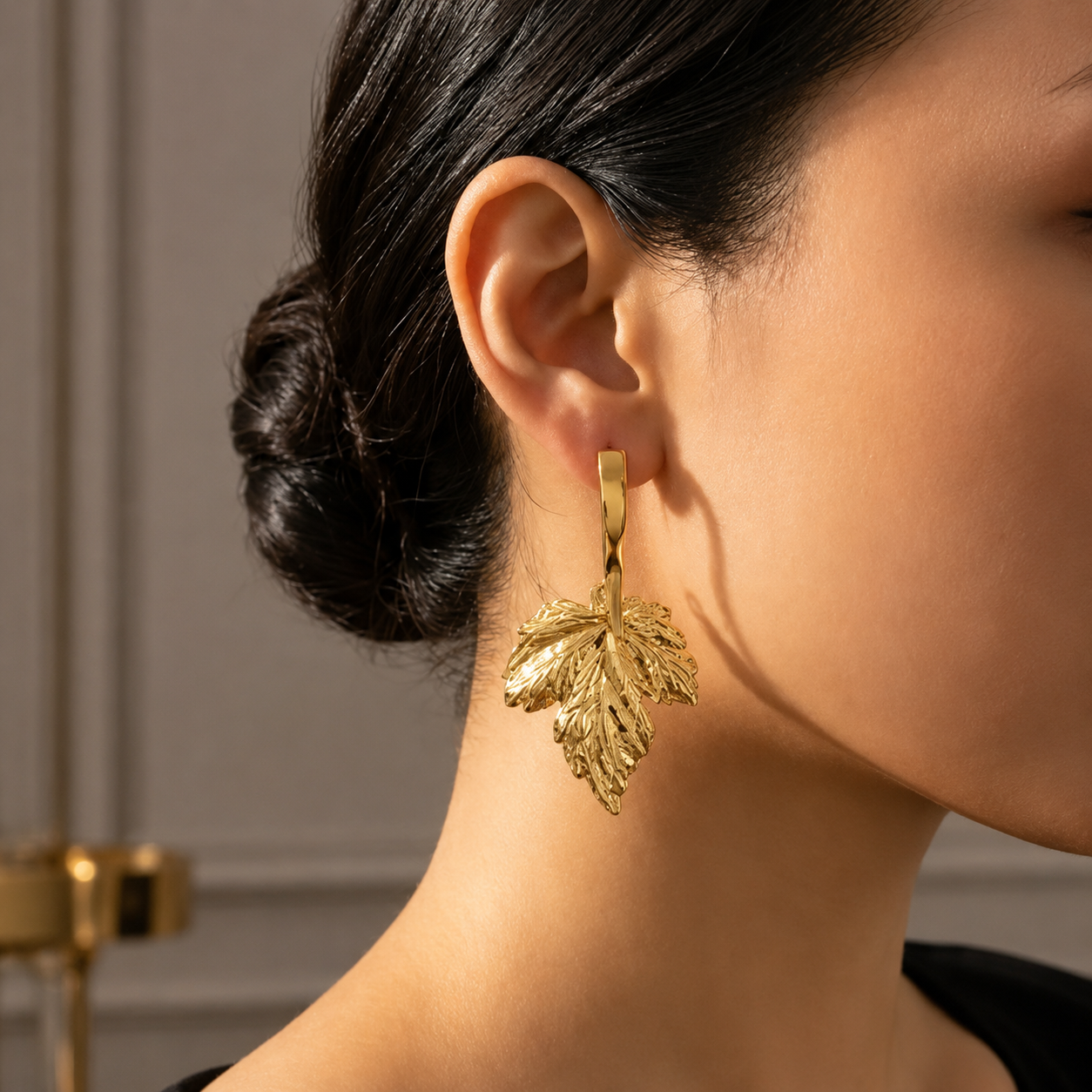 Gold Ginkgo Leaf Drop Earrings | Textured Botanical Statement