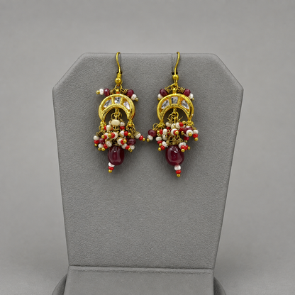 Royal Crimson Gemstone & Pearl Necklace Set - Antique Gold