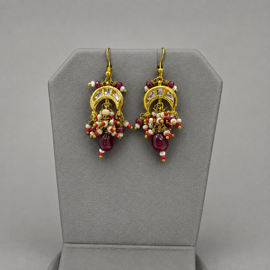 Royal Crimson Gemstone & Pearl Necklace Set | Antique Gold-Tone
