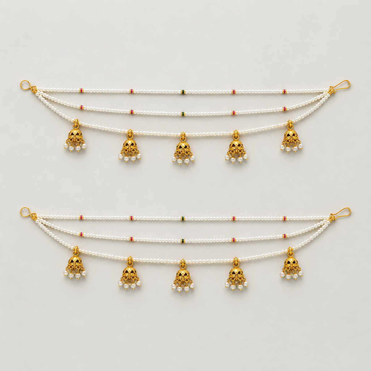 Handmade Pearl & Antique Jhumki Ear Chain (Kaan Chain)