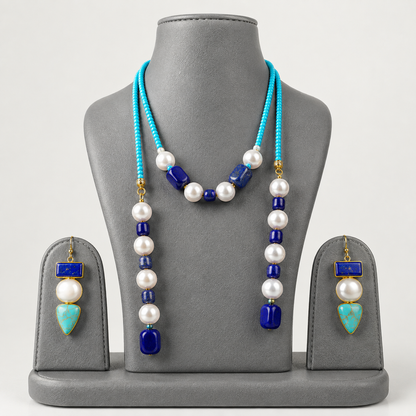Bohemian Blue Lapis & Turquoise Lariat Necklace - 56-Inch