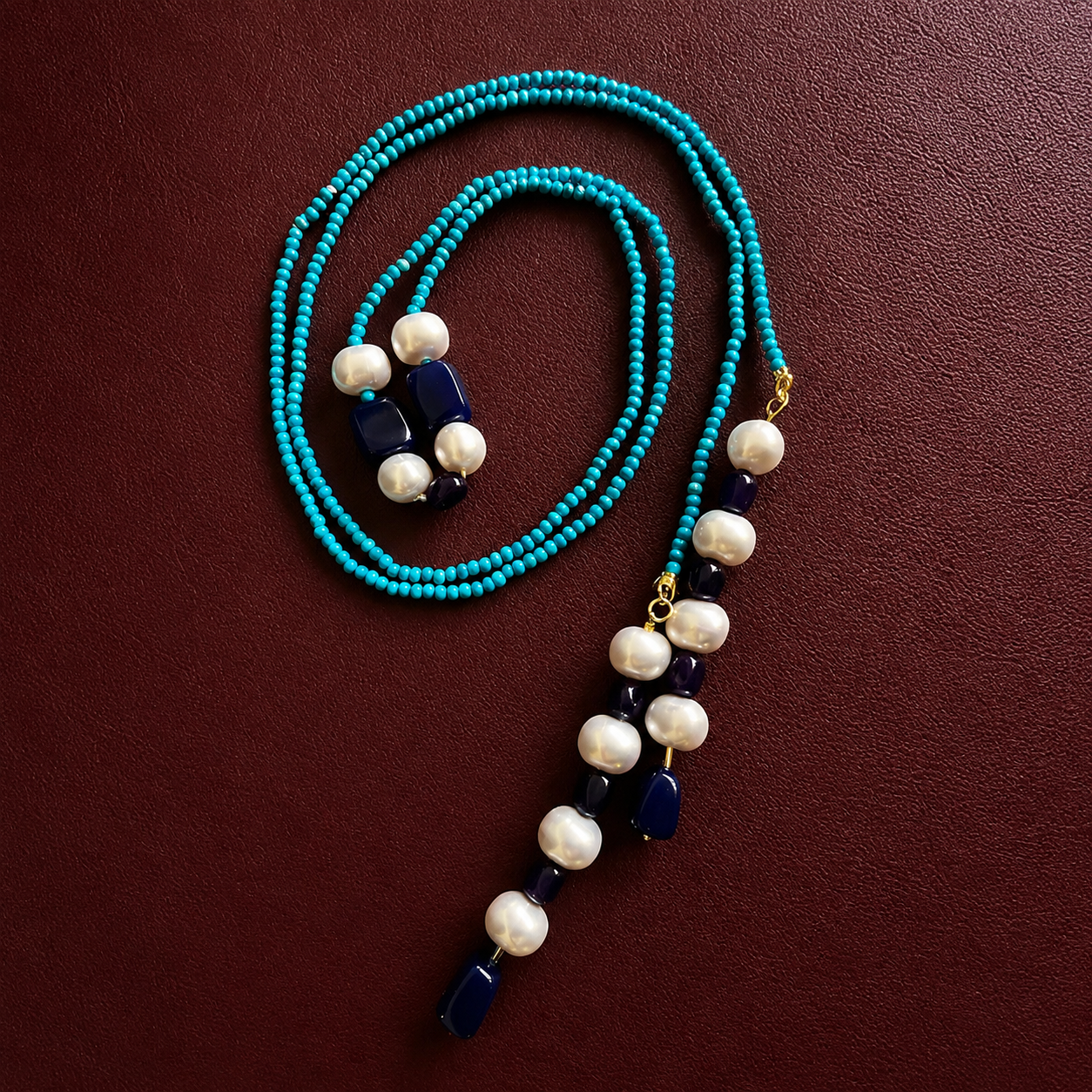 Bohemian Blue Lapis & Turquoise Lariat Necklace Set | 56-Inch