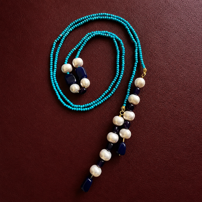 Bohemian Blue Lapis & Turquoise Lariat Necklace - 56-Inch