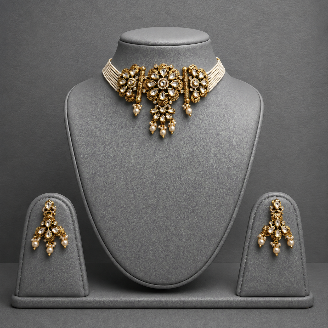 Antique Finish Kundan Pearl Choker Set | Wedding Jewelry