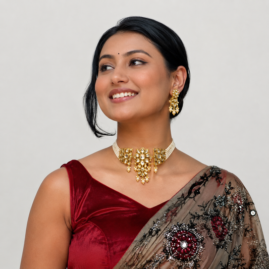 Antique Finish Kundan Pearl Choker Set | Wedding Jewelry