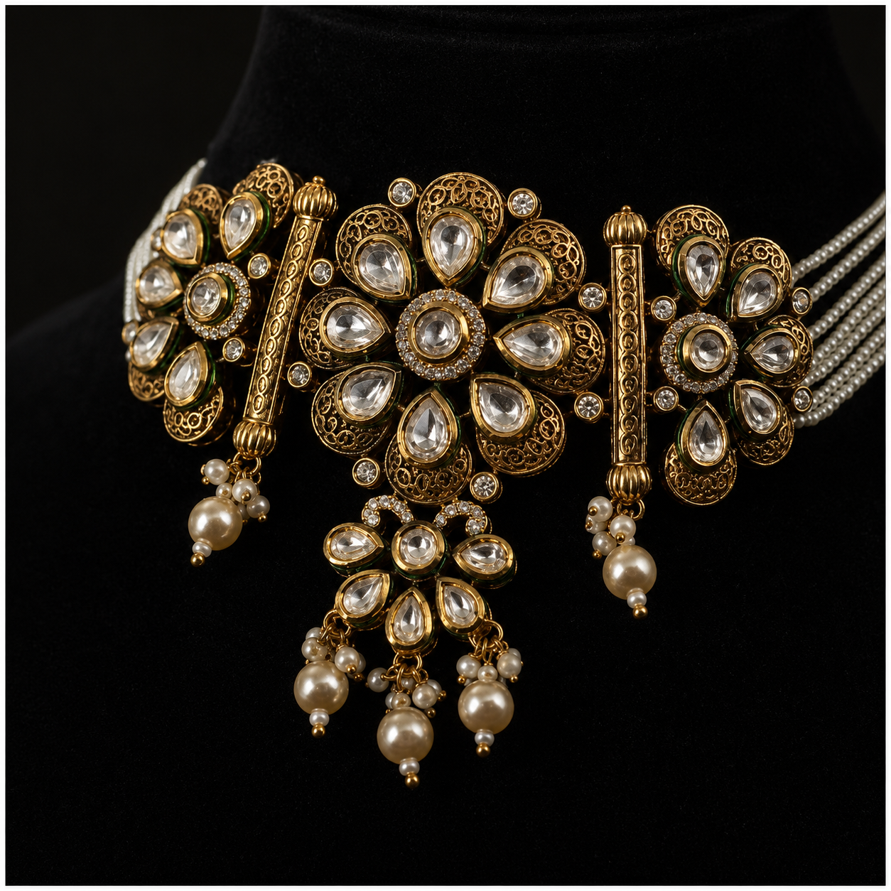 Antique Finish Kundan Pearl Choker Set | Wedding Jewelry