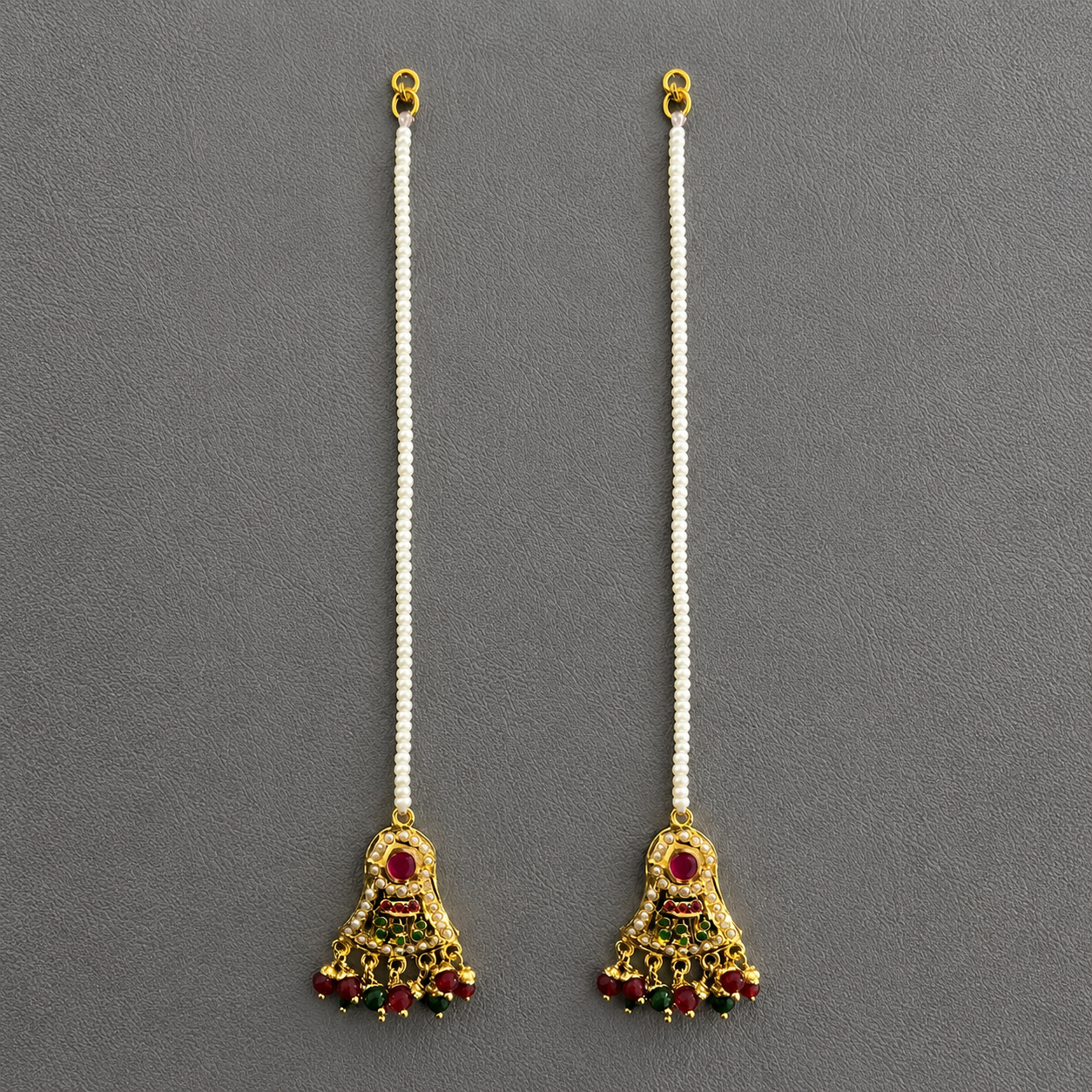 Heritage Jadau Gold Plated Necklace & Earring Set | Multi-Strand Pearls